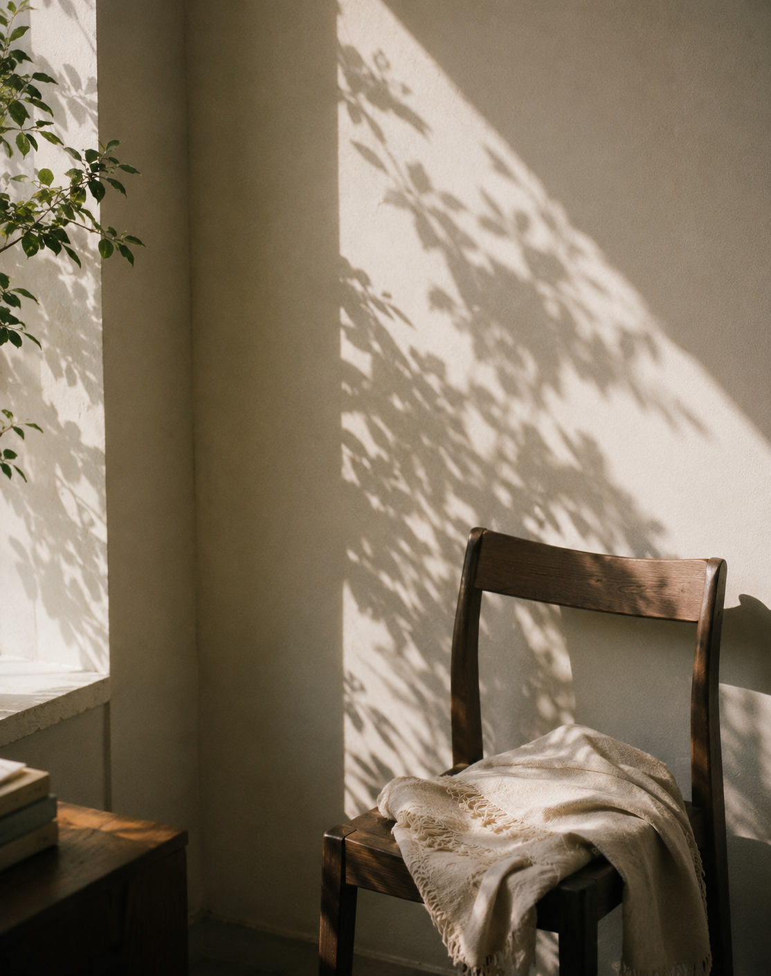 Chair with leaf shadows