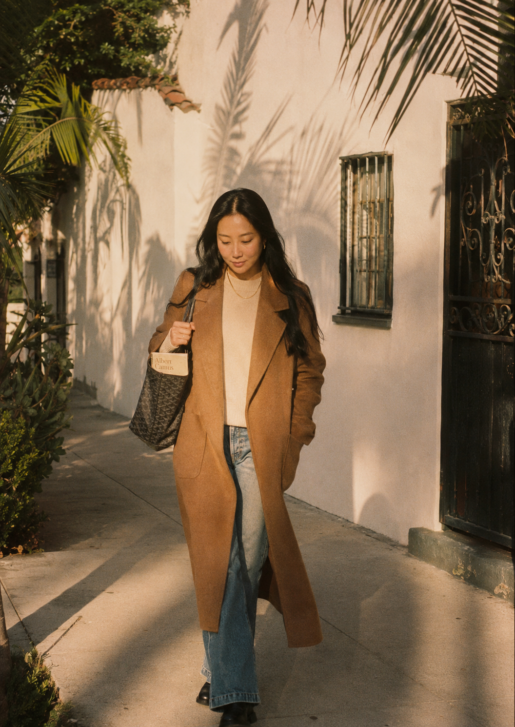 Walking with camel coat